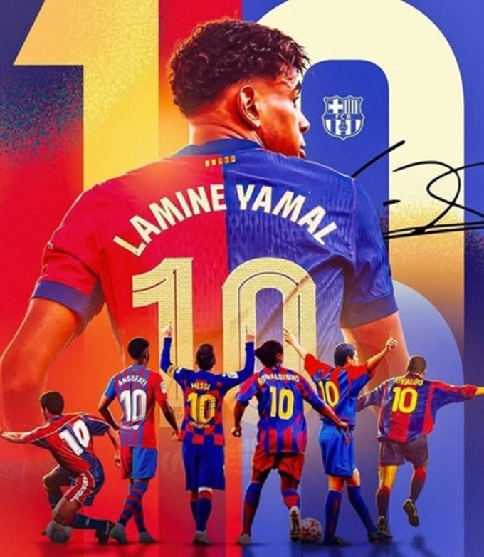 Lamine Yamal sẽ kế thừa áo số 10 huyền thoại của Barca ở mùa tới