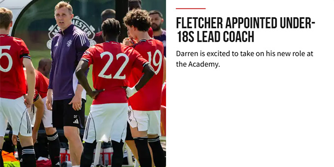 Thông báo bổ nhiệm Fletcher từ trang chủ MU