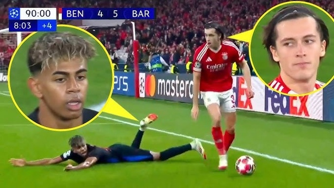 Alvaro Carreras từng vài lần cho Lamine Yamal nằm sân.