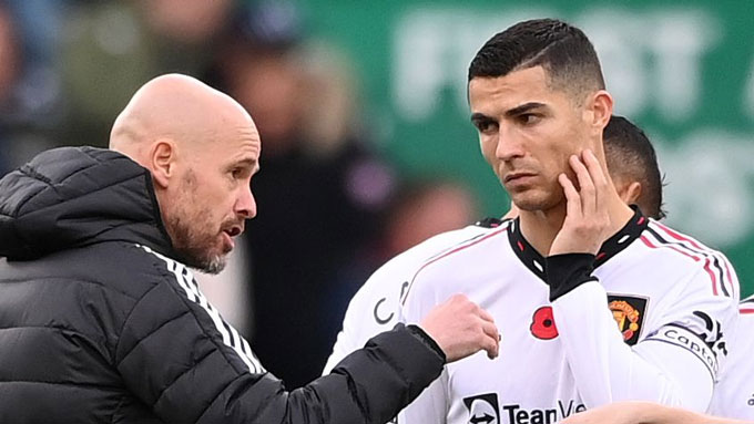 Ten Hag và Ronaldo từng có mâu thuẫn dẫn tới việc anh rời MU để gia nhập Al Nassr