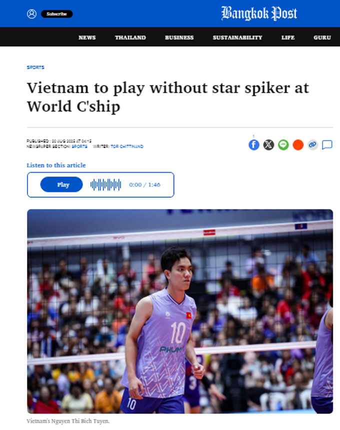 Tờ Bangkok Post đưa tin về Bích Tuyền