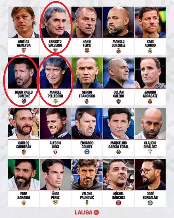 Valverde, Pellegrini và Diego Simeone đang nằm trong Top 3 HLV có nhiều trận dẫn dắt ở La Liga nhất lịch sử.