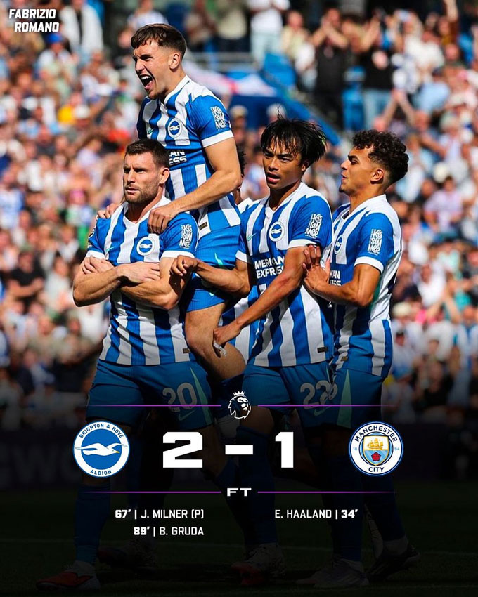 Man City thua ngược Brighton ở vòng 3 Premier League