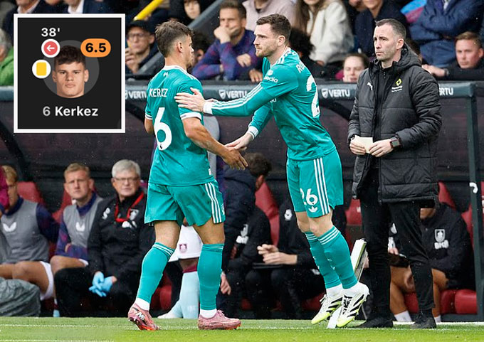 Kerkez bị rút ra sân ở phút 38 nhường chỗ cho Robertson và nhận về thống kê kém cỏi