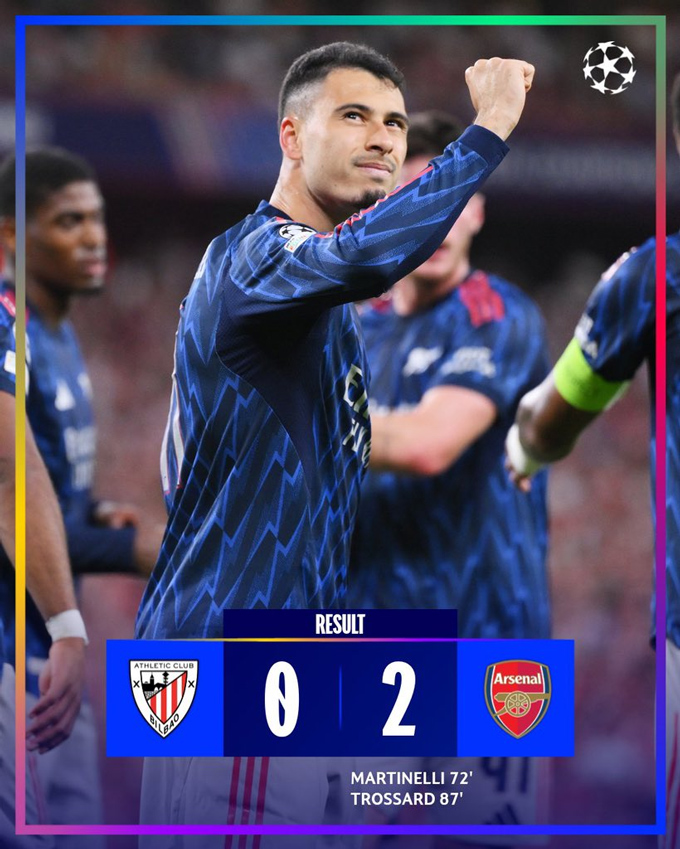 Arsenal đánh bại Bilbao 2-0 ở trận mở màn Champions League 2025/26