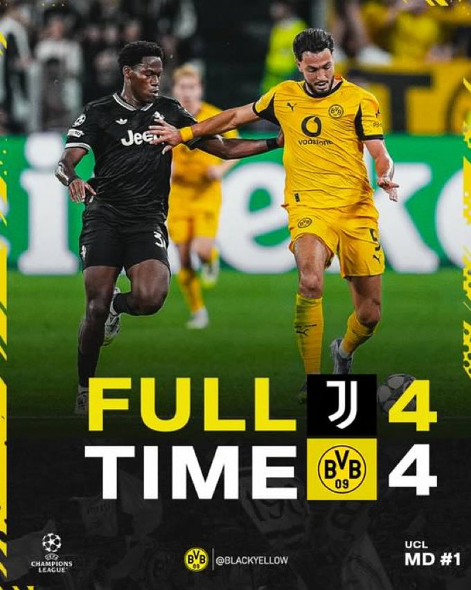 Juventus và Dortmund tạo ra trận cầu mãn nhãn với 8 bàn thắng