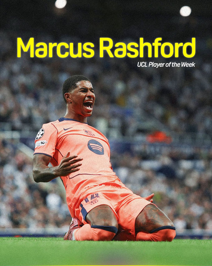 Marcus Rashford được bầu là Cầu thủ xuất sắc nhất tuần tại vòng 1 Champions League 2025/26