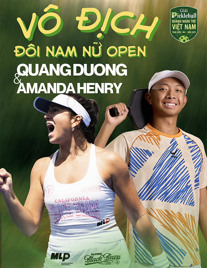 Quang Dương cùng bạn đấu đã vô địch  Pickleball Doanh nhân Trẻ Việt Nam lần thứ nhất