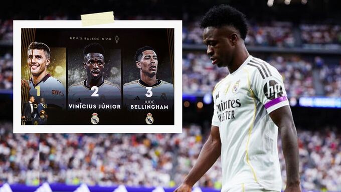 Vinicius sa sút thấy rõ sau thất bại trong cuộc đua tới Quả Bóng Vàng 2024.