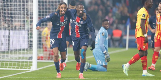 Dembele ghi bàn duy nhất ở trận thắng Lens sau đường chuyền của Barcola