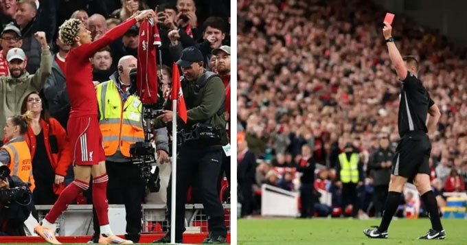 Ekitike phải nhận thẻ đỏ vì hành vi cởi áo ăn mừng bàn thắng