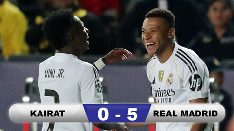 Kết quả Kairat 0-5 Real Madrid: Ngày thăng hoa của Mbappe  Kết quả Kairat 0-5 Real Madrid: Ngày thăng hoa của Mbappe