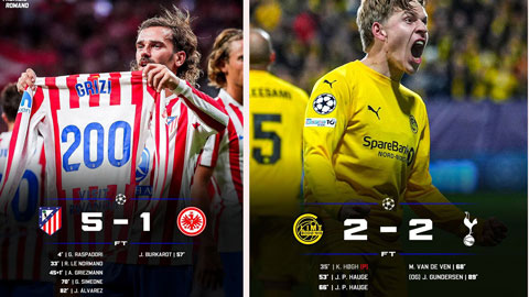 Atletico, Inter và Marseille cùng thắng đậm, Tottenham chật vật kiếm trận hoà  Atletico, Inter và Marseille cùng thắng đậm, Tottenham chật vật kiếm trận hoà