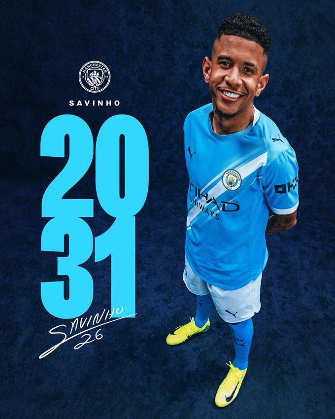 Savinho sẽ tiếp tục gắn bó với Man City tới năm 2031