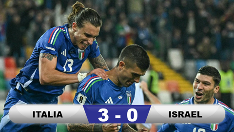 Kết quả Italia 3-0 Israel: Đảm bảo suất đá play-off  Kết quả Italia 3-0 Israel: Đảm bảo suất đá play-off