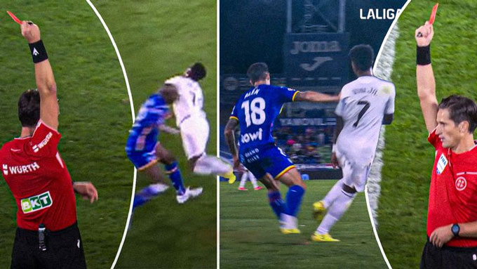 Vinicius vừa khiến 2 cầu thủ Getafe phải nhận thẻ đỏ