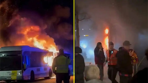 Xe buýt chở fan Barca bốc cháy dữ dội