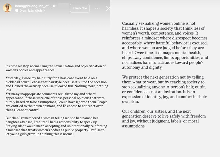 Phương Linh đáp trả chỉ trích trên trang cá nhân