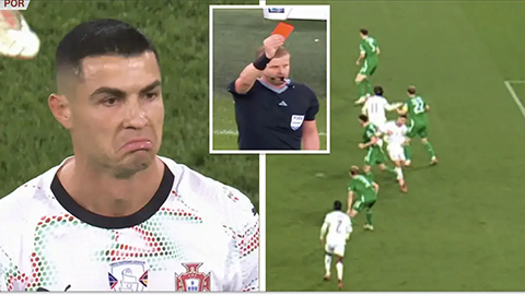 Cristiano Ronaldo lần đầu nhận thẻ đỏ trong màu áo Bồ Đào Nha