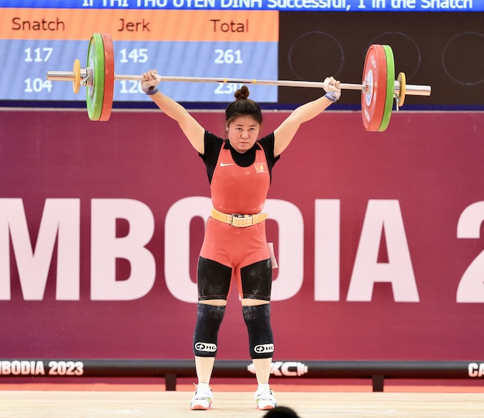 Đô cử Đinh Thị Thu Uyên thi đấu tại SEA Games 32-2023 tại Campuchia. Ảnh: Đức Cường