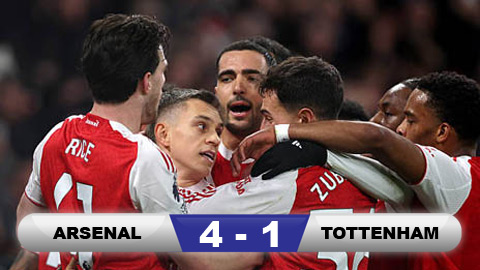 Kết quả Arsenal 4-1 Tottenham: Pháo thủ thắng derby