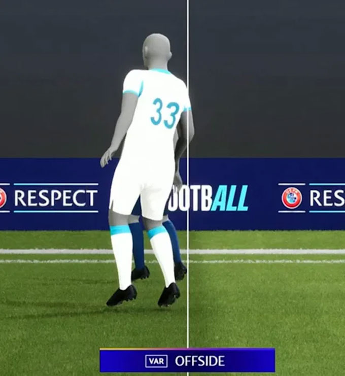 Phần tay của Emerson ở dưới nhưng không được VAR tính, thay vào đó, phần gót chân của Mac Allister lại việt vị