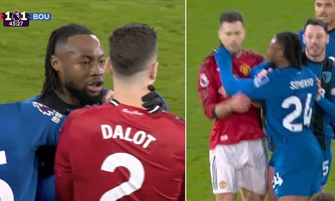 Semenyo có hành vi để tay lên cổ Dalot nhưng không phải nhận hình phạt nào