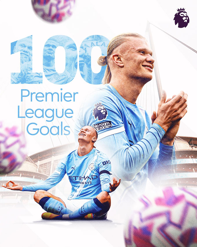 Haaland là cầu thủ cán mốc 100 bàn tại Premier League nhanh nhất lịch sử