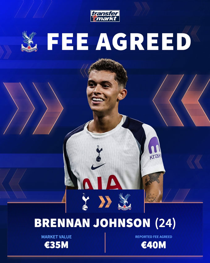 Tottenham được cho đã đồng ý bán Johnson cho Palace với giá 35 triệu bảng