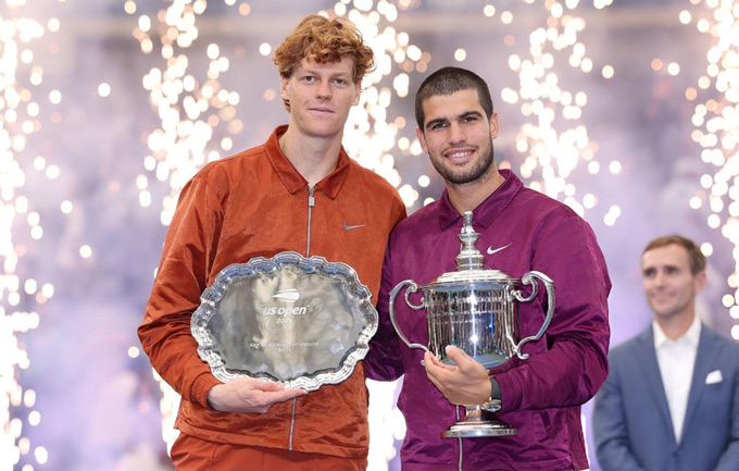 Sinner (trái) và Alcaraz đang thống trị tuyệt đối làng tennis