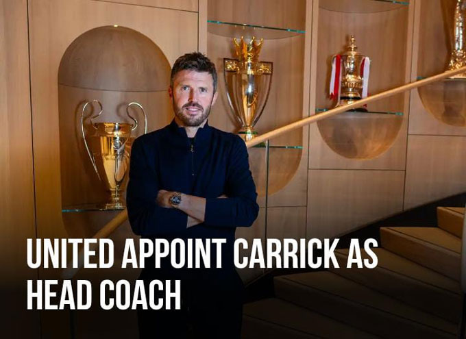 Carrick vừa được bổ nhiệm làm HLV MU tới hết mùa
