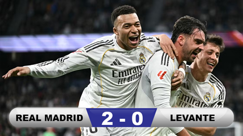 Kết quả Real Madrid 2-0 Levante: Los Blancos thắng trận đầu dưới thời tướng mới