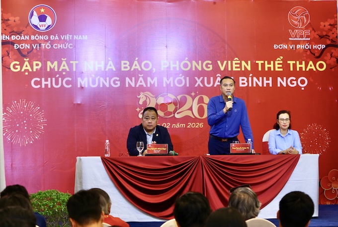 Phó Chủ tịch VFF, Nguyễn Xuân Vũ phát biểu tại buổi gặp mặt. Ảnh: Quốc An