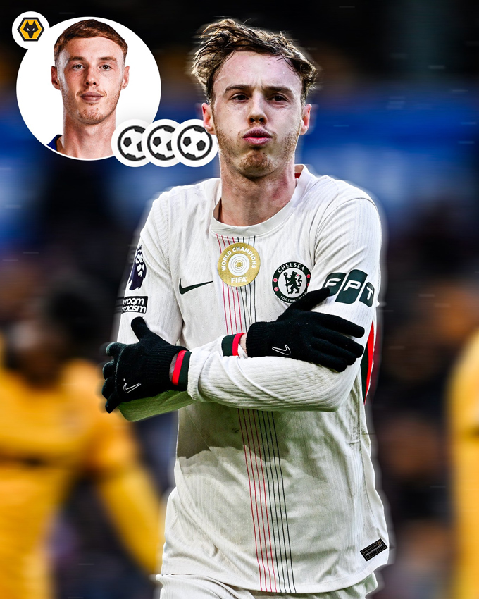 Palmer lập hat-trick chỉ trong vòng 25 phút của hiệp 1 trận Chelsea gặp Wolves