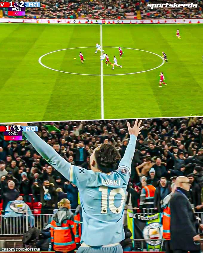 Cherki dứt điểm từ xa đưa bóng lăn thẳng vào lưới của Liverpool