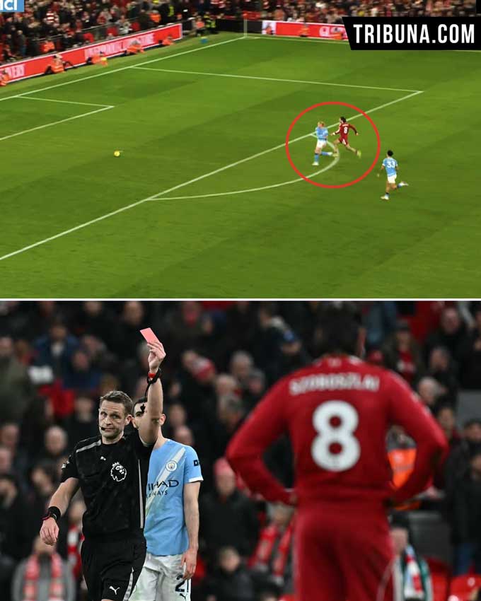 Szoboszlai kéo áo Haaland và phải nhận thẻ đỏ