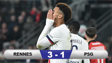 Kết quả Rennes 3-1 PSG: Trận thua muối mặt