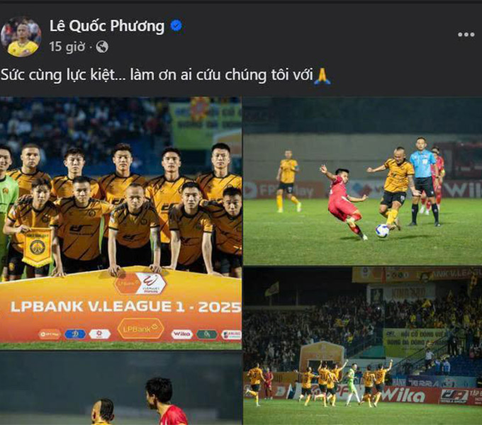 Tiền vệ Quốc Phương kêu cứu trên trang cá nhân sau trận thua CAHN 