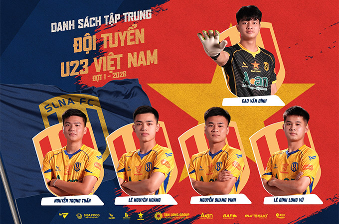 5 cầu thủ của SLNA được triệu tập lên U23 Việt Nam đợt tập trung sắp tới 