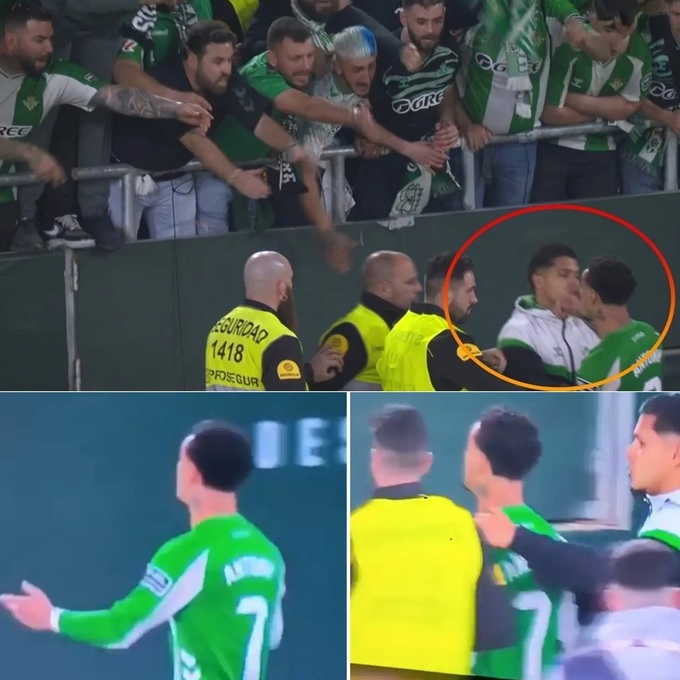 Màn "va" nhau giữa Antony và các CĐV Betis sau trận derby.
