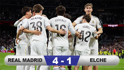 Kết quả Real Madrid 4-1 Elche: Los Blancos áp sát Barca