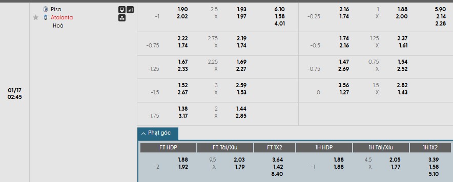 Nhật định phạt góc Pisa vs Atalanta, 2h45 ngày 17/01 - Ảnh 1