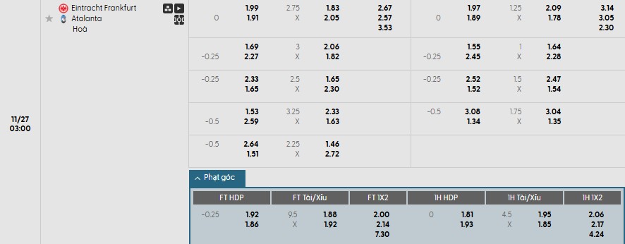 Nhật định phạt góc Eintracht Frankfurt vs Atalanta, 3h ngày 27/11 - Ảnh 1